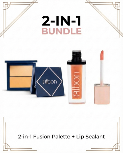 ALBON Flawless Fusion Combo | 2-in-1 Palette + Lip Sealant (Berry) | Complete Makeup Essentials