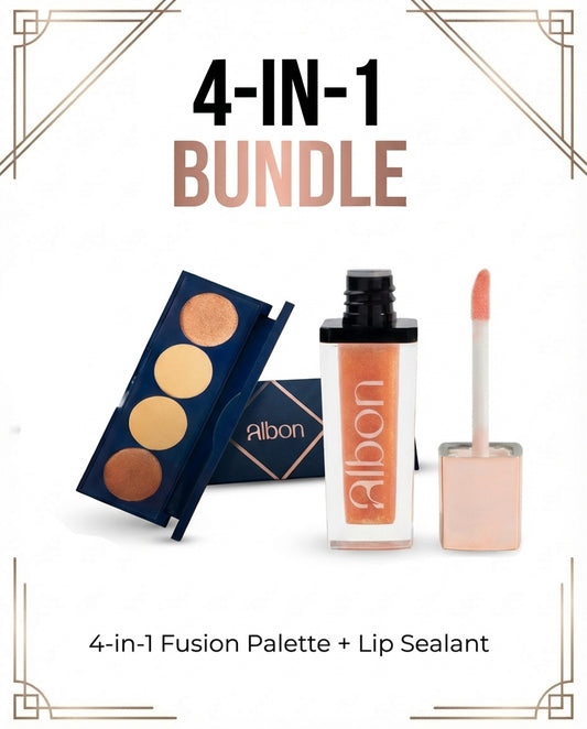 ALBON Flawless Fusion Combo | 4-in-1 Palette + Lip Sealant (Berry) | Complete Makeup Essentials